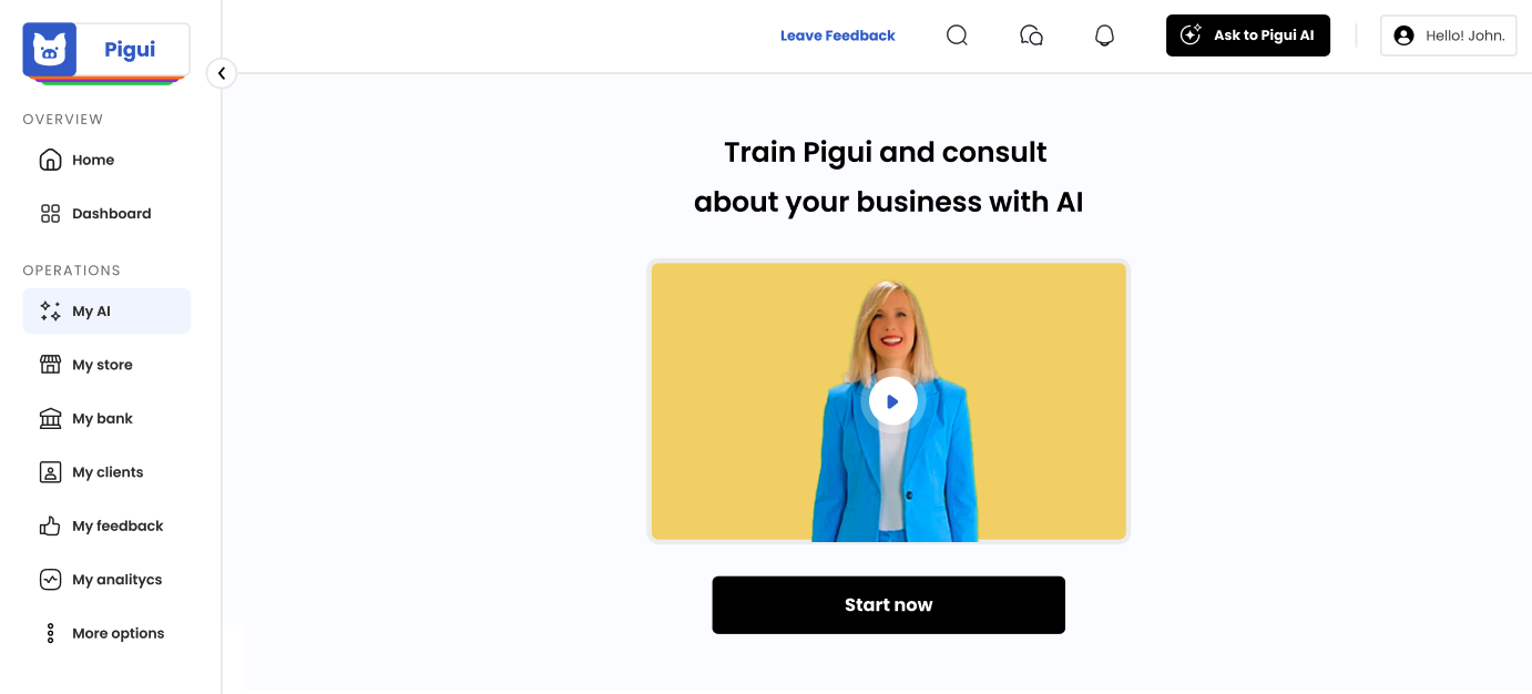 Pigui AI business management platform dashboard for SMEs
